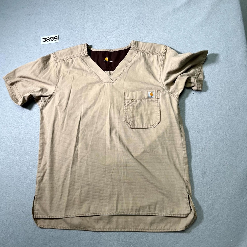 Carhartt Liberty Scrub Top Mens Small Beige‎ V Neck Ripstop Medical High Low Hem